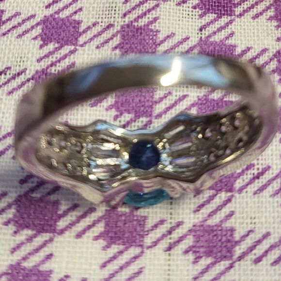 Sky Blue Topaz White CZ Stainless Steel Ring - Picture 6 of 7